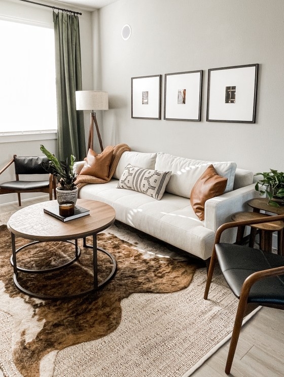 Earthy Modern Small Space Decor with Layered Rug Concept