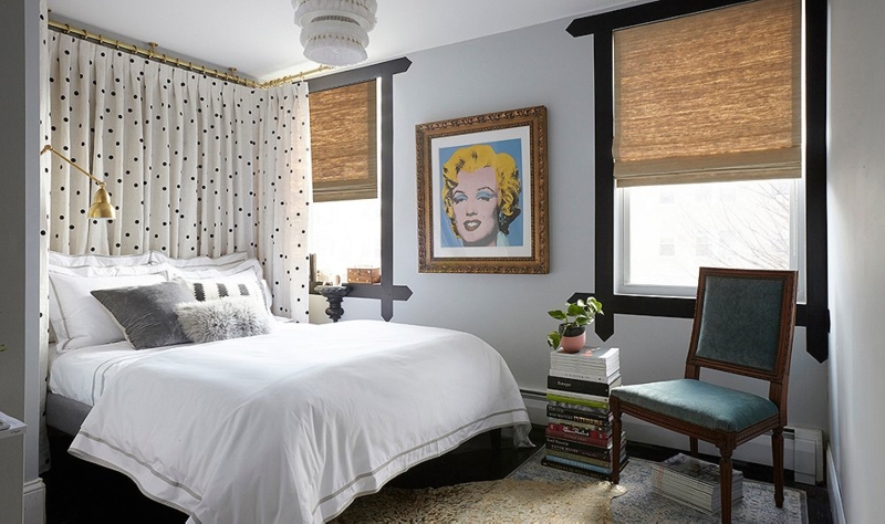Eclectic Bed with Polka Dot Bed Canopy Styling and DIY Graphic Trim