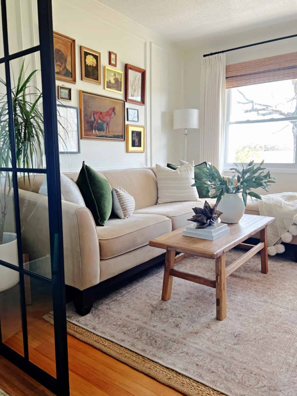 Eclectic Gallery Wall Ideas with Black Framed Glass Partition