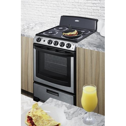 Electric Range: Brushed Silver Finish, Coil Burners, Front Controls