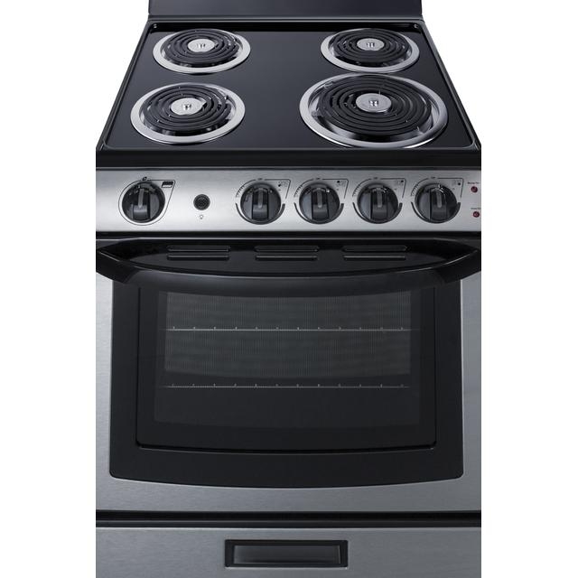 Electric Range: Brushed Stainless Steel with Coil Burners