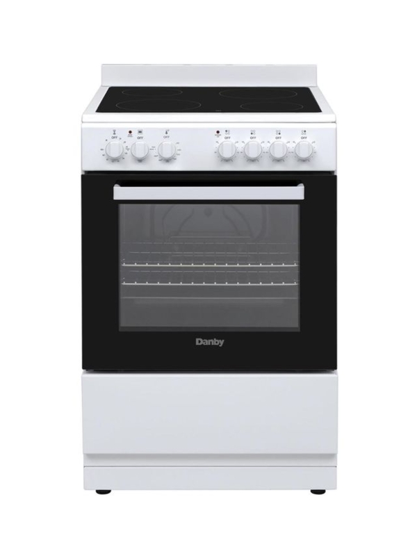 Electric Range Glass Ceramic Cooktop in White Enamel, Front Controls