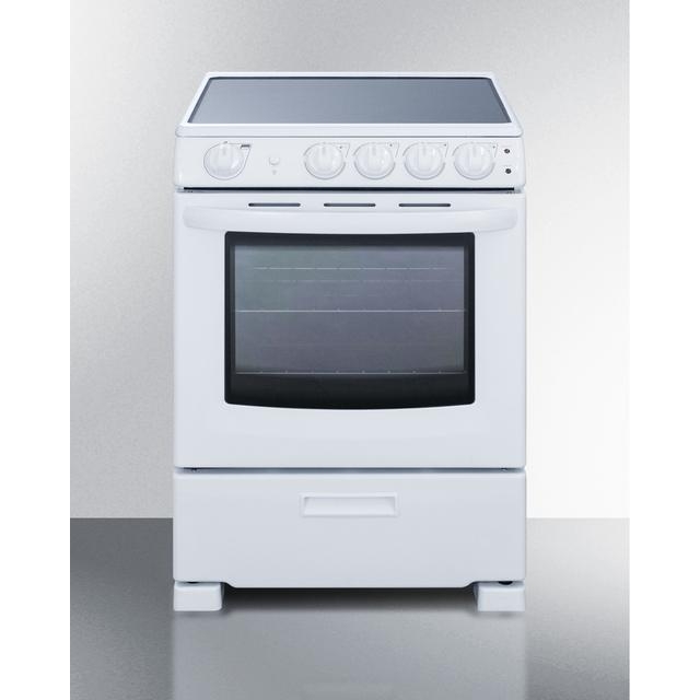 Electric Range White Enamel with Smooth Glass Cooktop, Compact