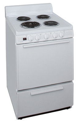Electric Range with Solid Door, White Enamel Finish, and Coil Burners
