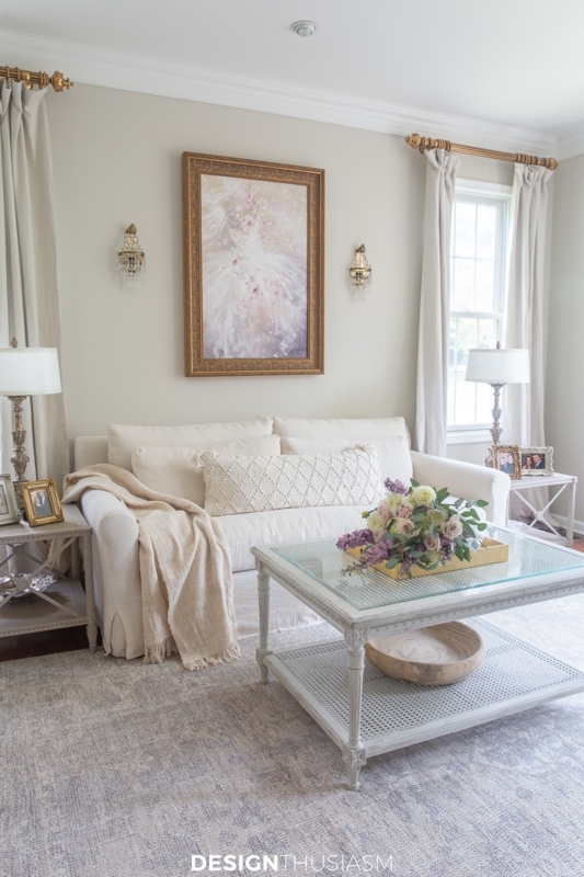 Elegant Small Sitting Room Layout with White Washed Furniture