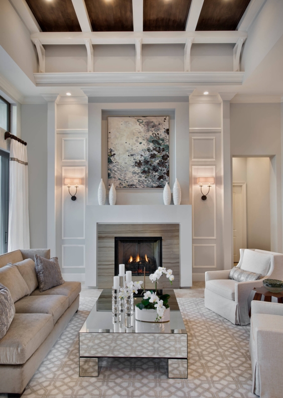 Elegant Transitional Living Room With Mirrored Coffee Table