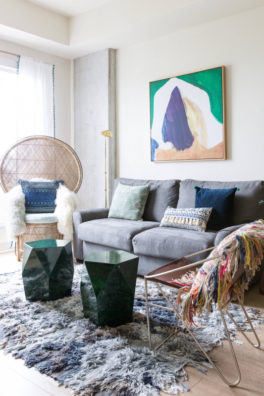 End Table pair with Faceted Design in Emerald Green