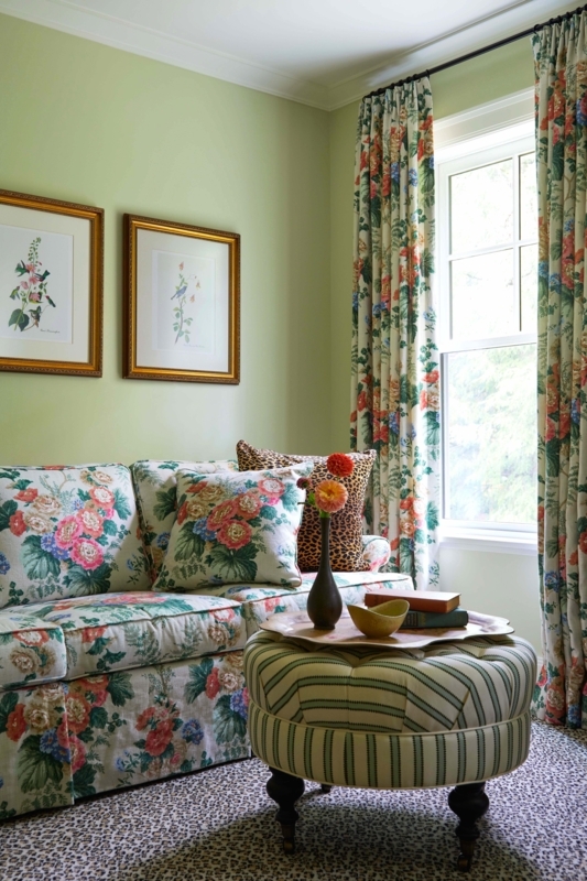 English Country Style Sitting Area with Floral Matching Curtains
