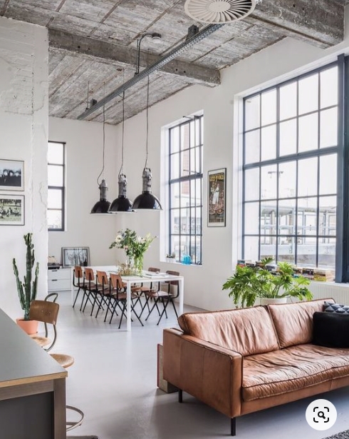 Exposed Concrete Ceiling Design in Industrial Loft Living Room