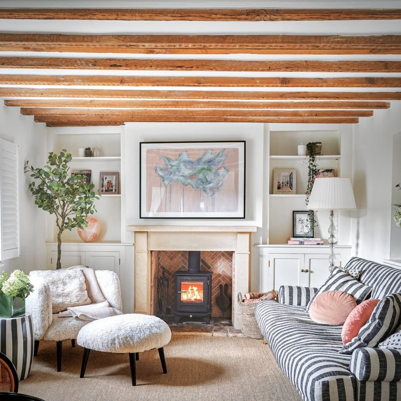 Exposed Wood Ceiling Beams Living Room Modern Country