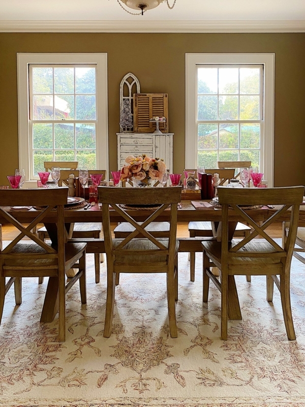 Farmhouse Area Rug with Faded Floral Pattern and Pink Accents