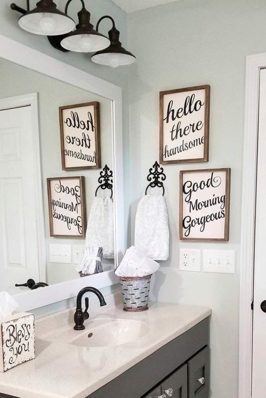 Farmhouse Bathroom Vanity Decor with Framed Typography Art
