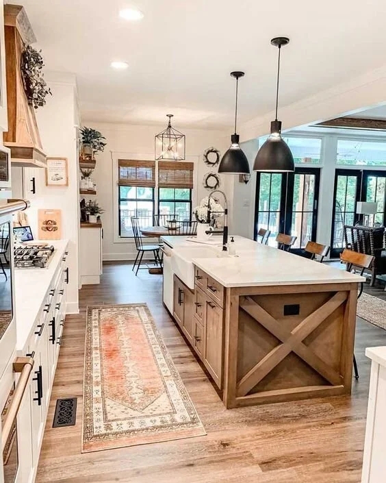 Farmhouse Kitchen with Wood Island and X-Brace Detail