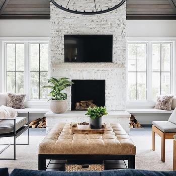 Farmhouse Living Room: White Painted Brick Fireplace Ideas