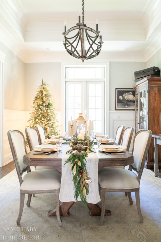 Festive Holiday Dining Room with Knit Table Runner