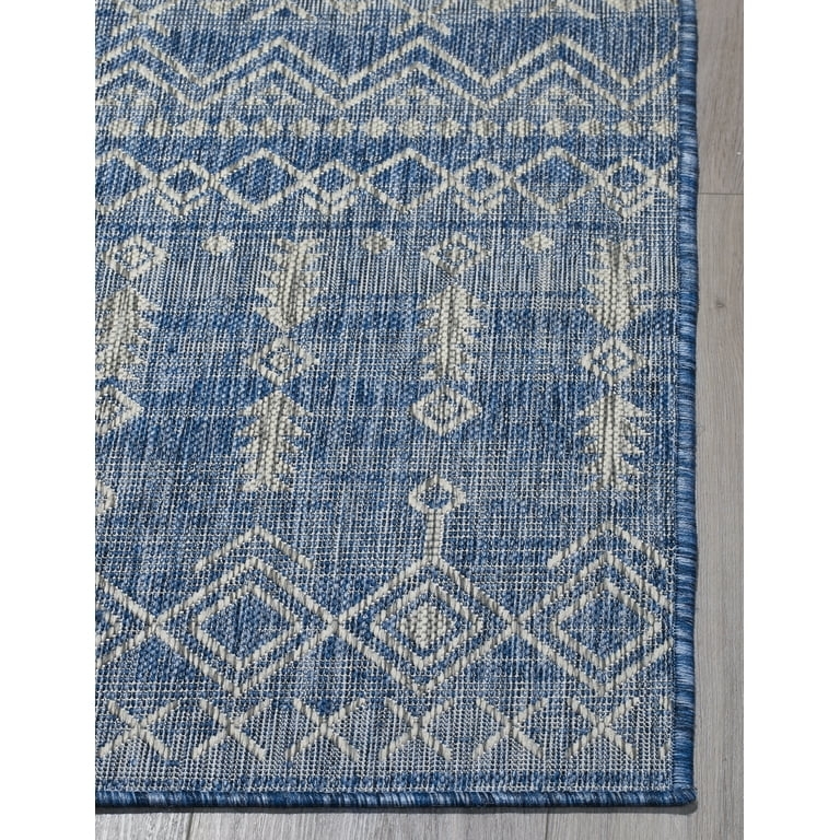 Flat Woven Area Rug Navy Moroccan Trellis Pattern Dining Area Decor