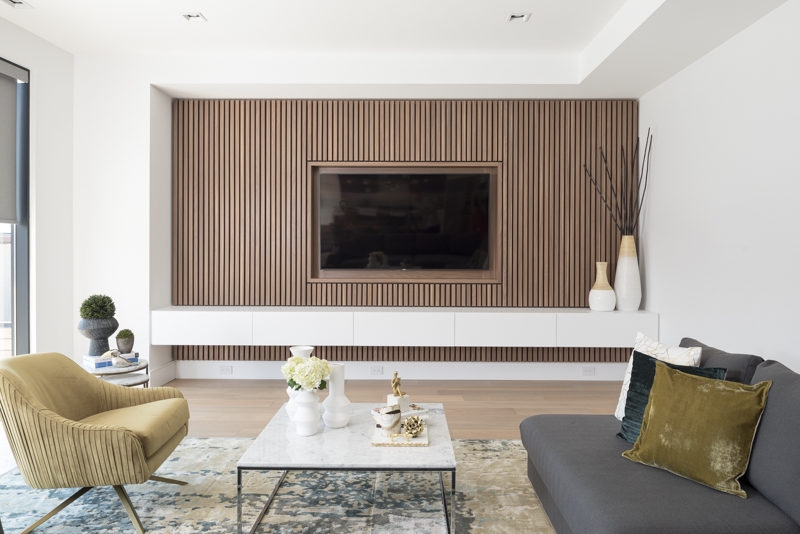 Floating Cabinet White Minimalist Design with Recessed TV Feature