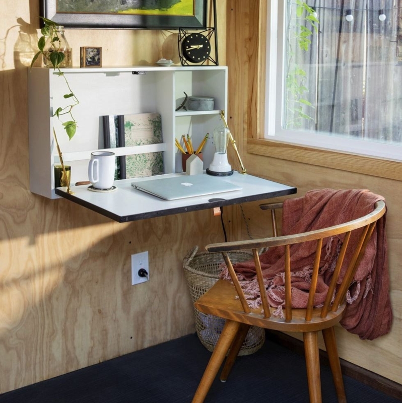Floating Desk: Compact Secretary Style on Plywood Interior Walls