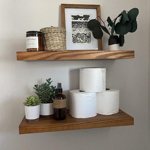 Floating Wood Bathroom Shelves: Chunky Profile & Natural Decor