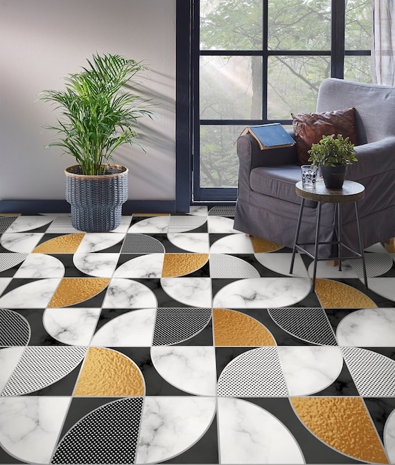 Floor Mural: Floral Medallion Design, Gray Marble Border