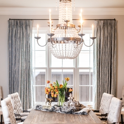 Floor-to-Ceiling Patterned Drapes in Traditional Dining Room