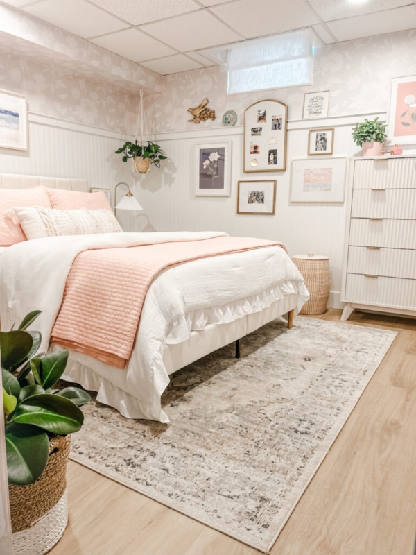 Floral Wallpaper Teen Bedroom with White Wainscoting