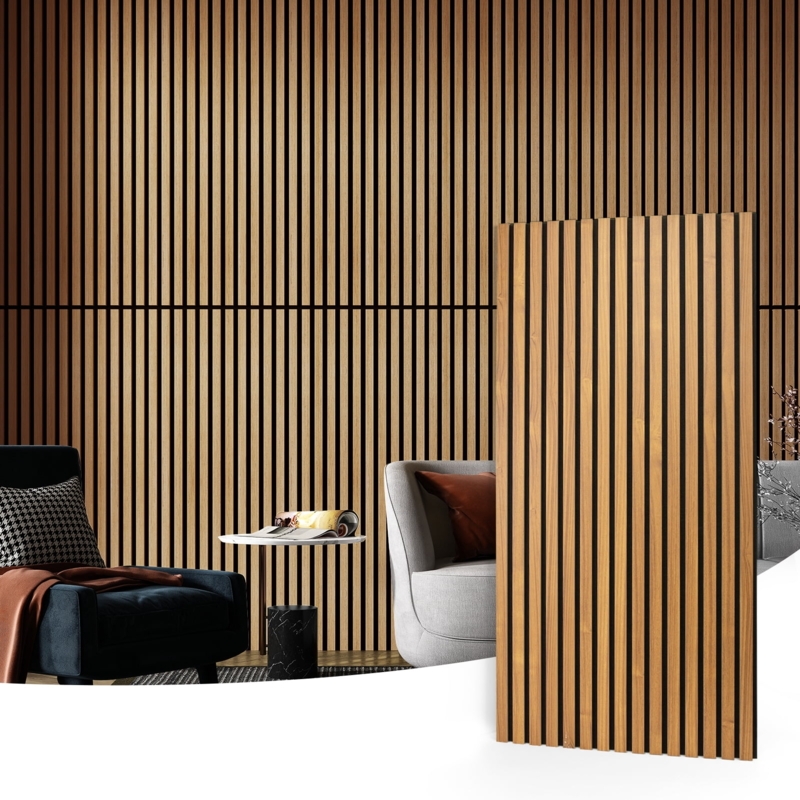 Fluted Acoustic Wood Slat Paneling, Organic Style