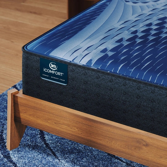 Foam Mattress, Smooth Tight Top, Textured Weave, Blue Accent Detail