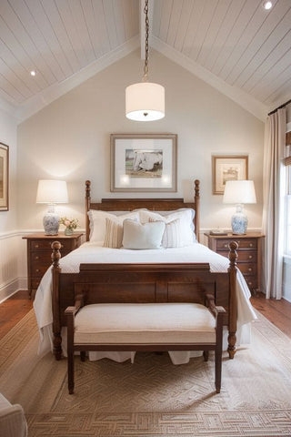 Four Poster Bed Traditional Bedroom with Vaulted Wood Ceiling