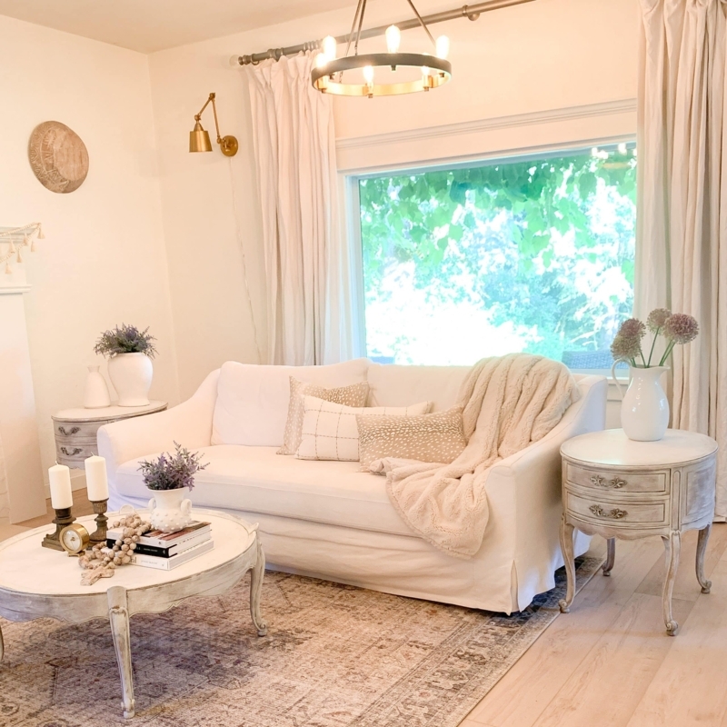 French Country Living Room with Whitewashed Distressed Furniture