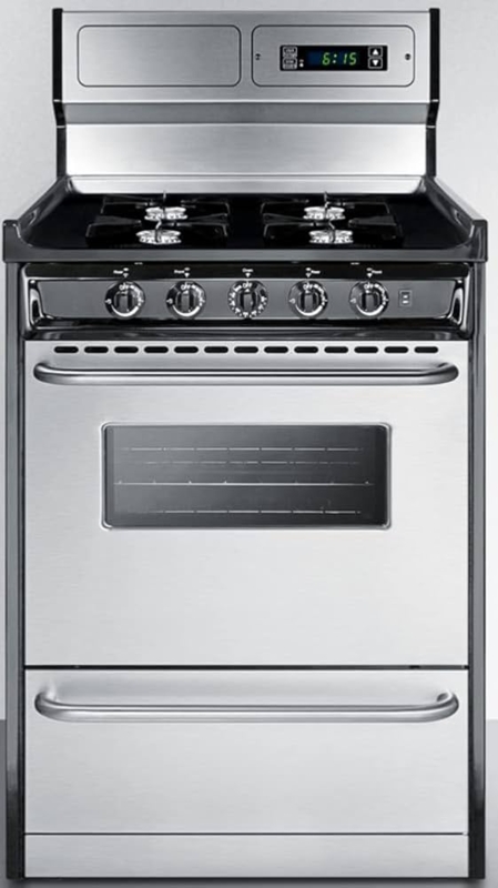 Gas Range with High Backguard and Digital Clock, Stainless Front