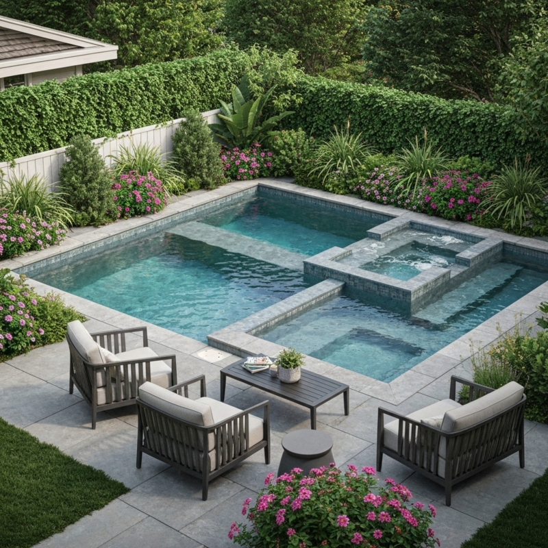 Geometric Pool Design with Integrated Hot Tub