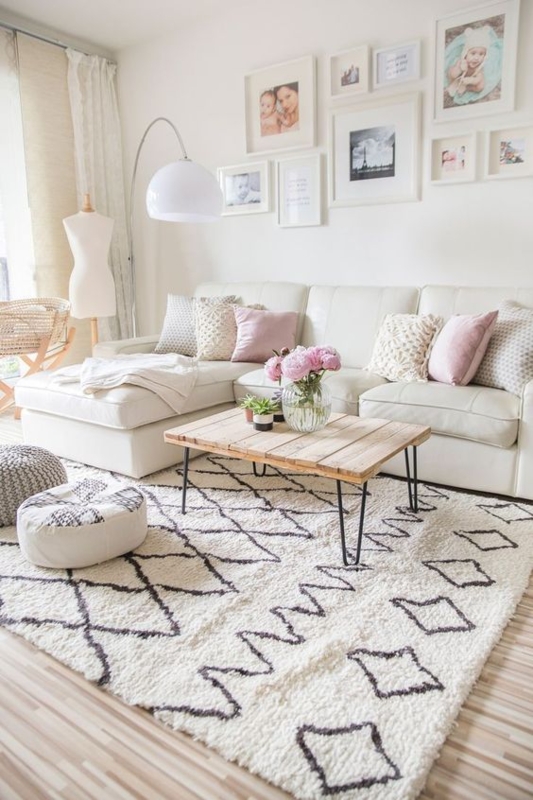 Geometric Shag Rug Inspiration in a Boho Chic Living Room