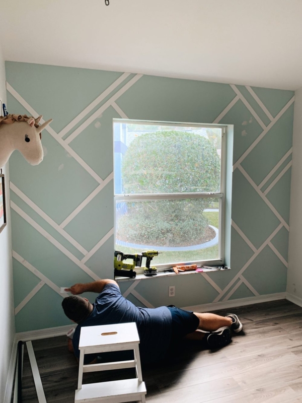 Geometric Wood DIY Accent Wall Light Teal Nursery Feature Wall