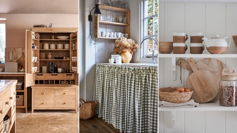 Gingham Sink Skirt Styling In Traditional Cottage Kitchen