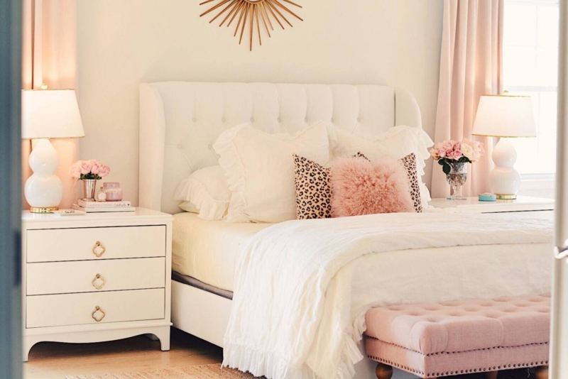 Glam Bed with Tufted Wingback Bed Styling Ideas