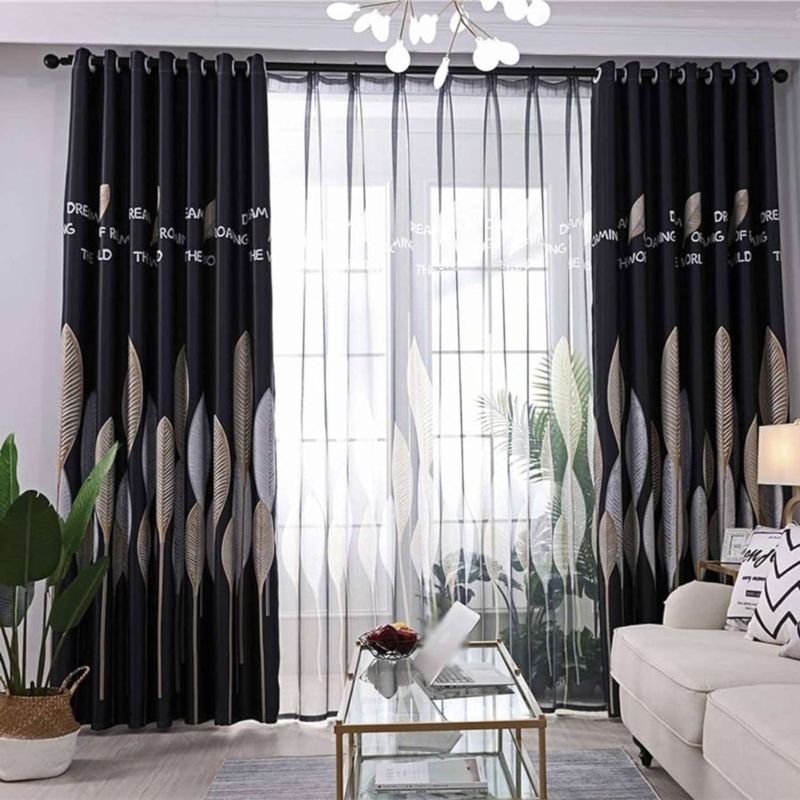 Glam Curtains: Typographic Print and Metallic Leaf Motif