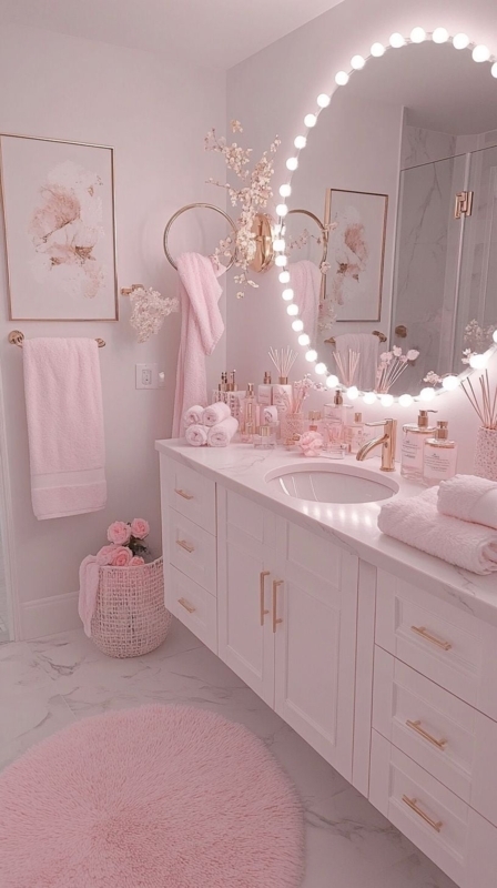 Glam Vanity with LED Mirror & Gold Hardware Accents