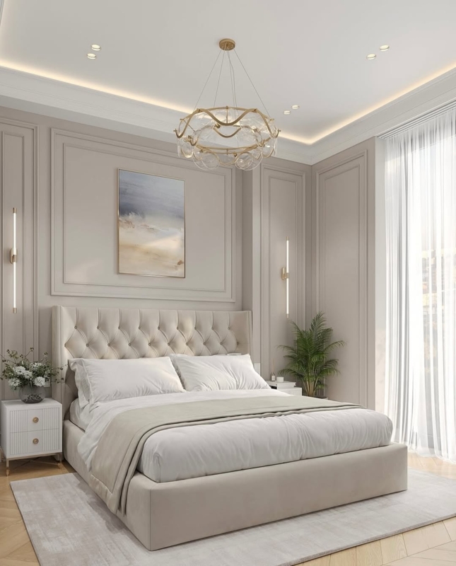 Glass Bubble Chandelier with Vertical Linear Sconces Modern Bedroom