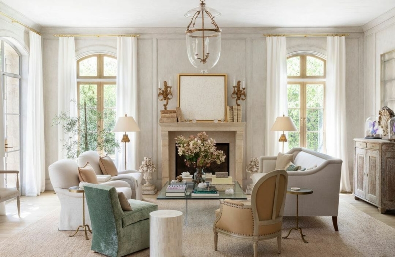 Glass Lantern Pendant Lighting Ideas in Symmetrical Living Room