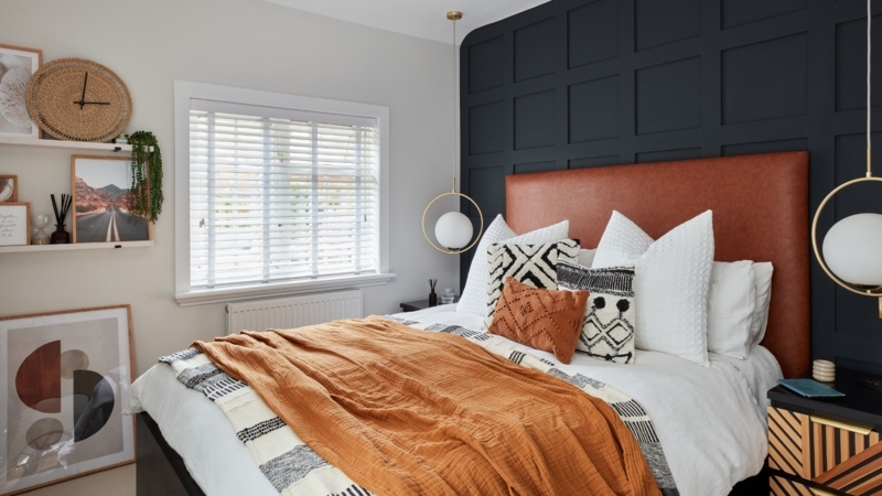 Globe Pendant Lighting Navy and Orange Bedroom Ideas Grid Wall