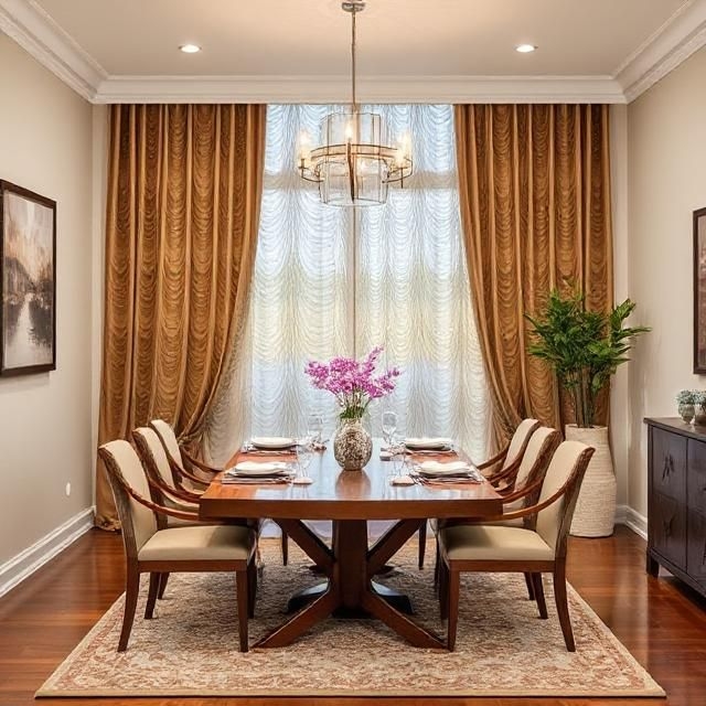 Gold Floor to Ceiling Curtains with Wave Pattern Sheers