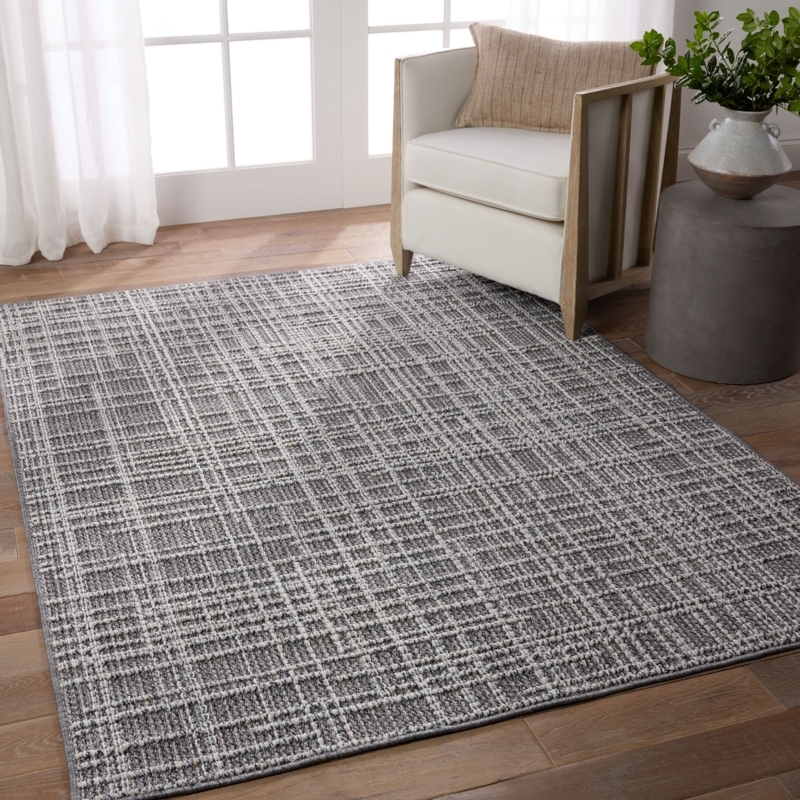 Gray Abstract Hallway Runner Low Profile Distressed Coastal Style