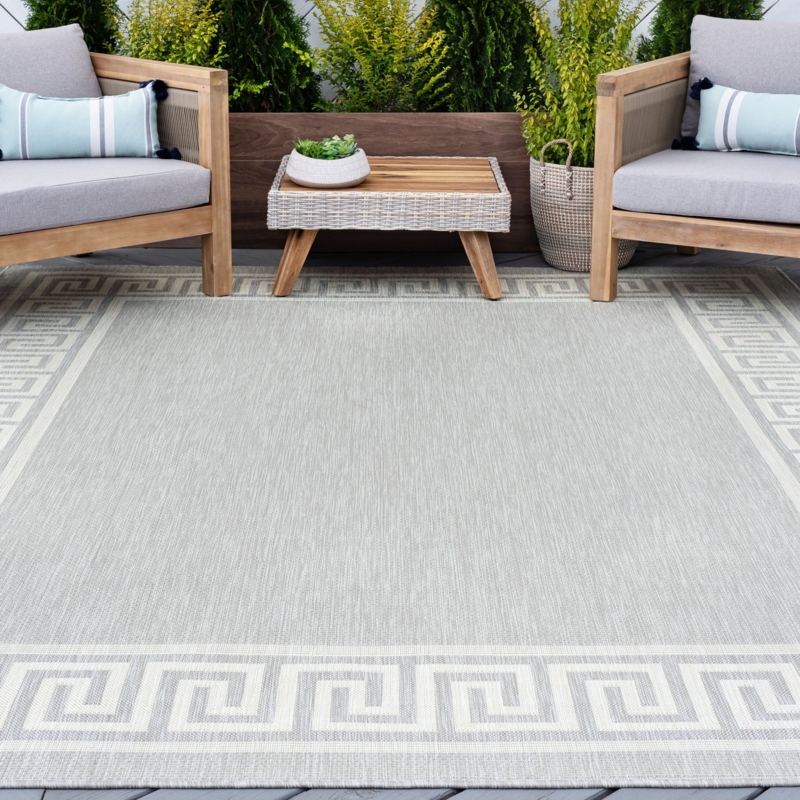 Gray Greek Key Area Rug Flatweave Transitional Deck Decor