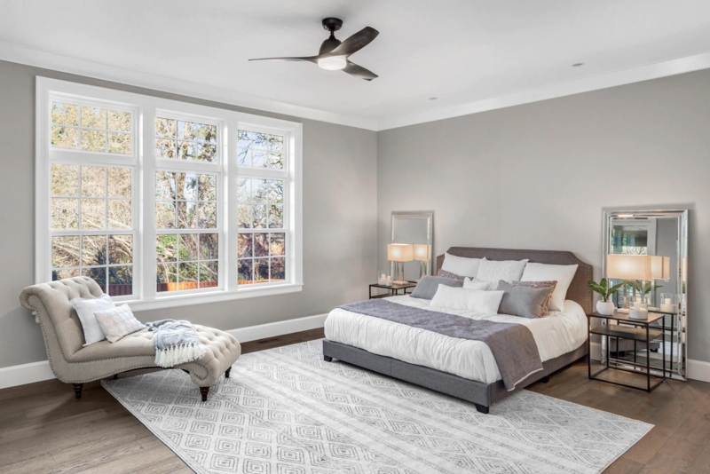 Gray Upholstered Platform Bed Ideas with Tufted Chaise Lounge Seating