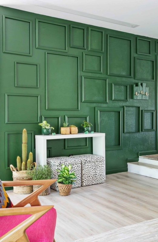 Green Accent Wall Molding Ideas: Decorative Frames & Animal Print Style