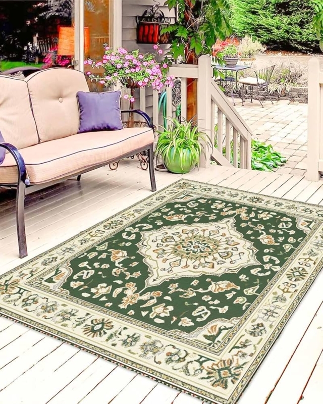 Green Geometric Outdoor Carpet Forest Green Southwestern Motif Patio