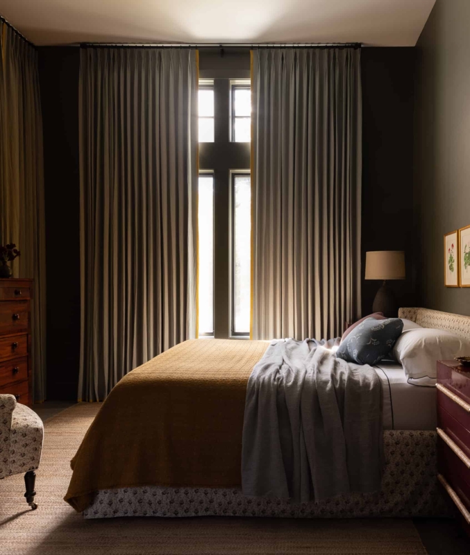 Grey Floor-to-ceiling Curtains with Contrast Yellow Piping Trim