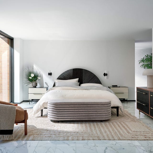 Grey Ribbed Upholstered Pill Shape Bedroom Bench