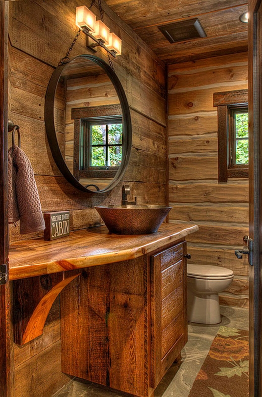 Hammered Copper Vessel Sink Design on Live Edge Vanity